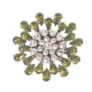 B. David Green Rhinestone & Clear Crystal Round Snowflake Brooch Pin